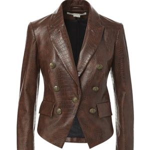 Veronica Beard Cooke Vegan Leather Dickey Jacket, Size 4. Color Chicory
